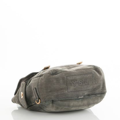 Saint Laurent Crocodile Embossed Nubuck Besace Shoulder Bag Anthracite 4 of 8