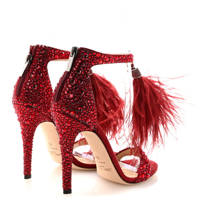 Jimmy Choo Suede Crystal Ostrich Feather Viola 110 Sandals 36 Red 5 of 9