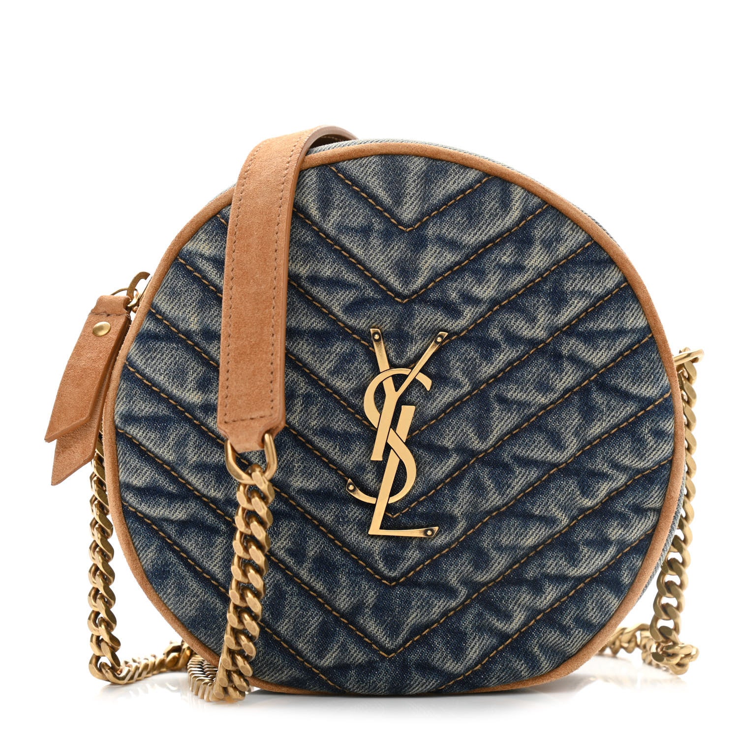 Saint Laurent Denim Quilted Monogram Round Crossbody Bag Rodeo Blue 1 of 10