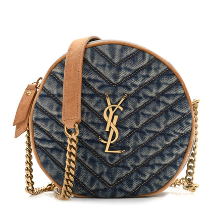 Saint Laurent Denim Quilted Monogram Round Crossbody Bag Rodeo Blue 1 of 10