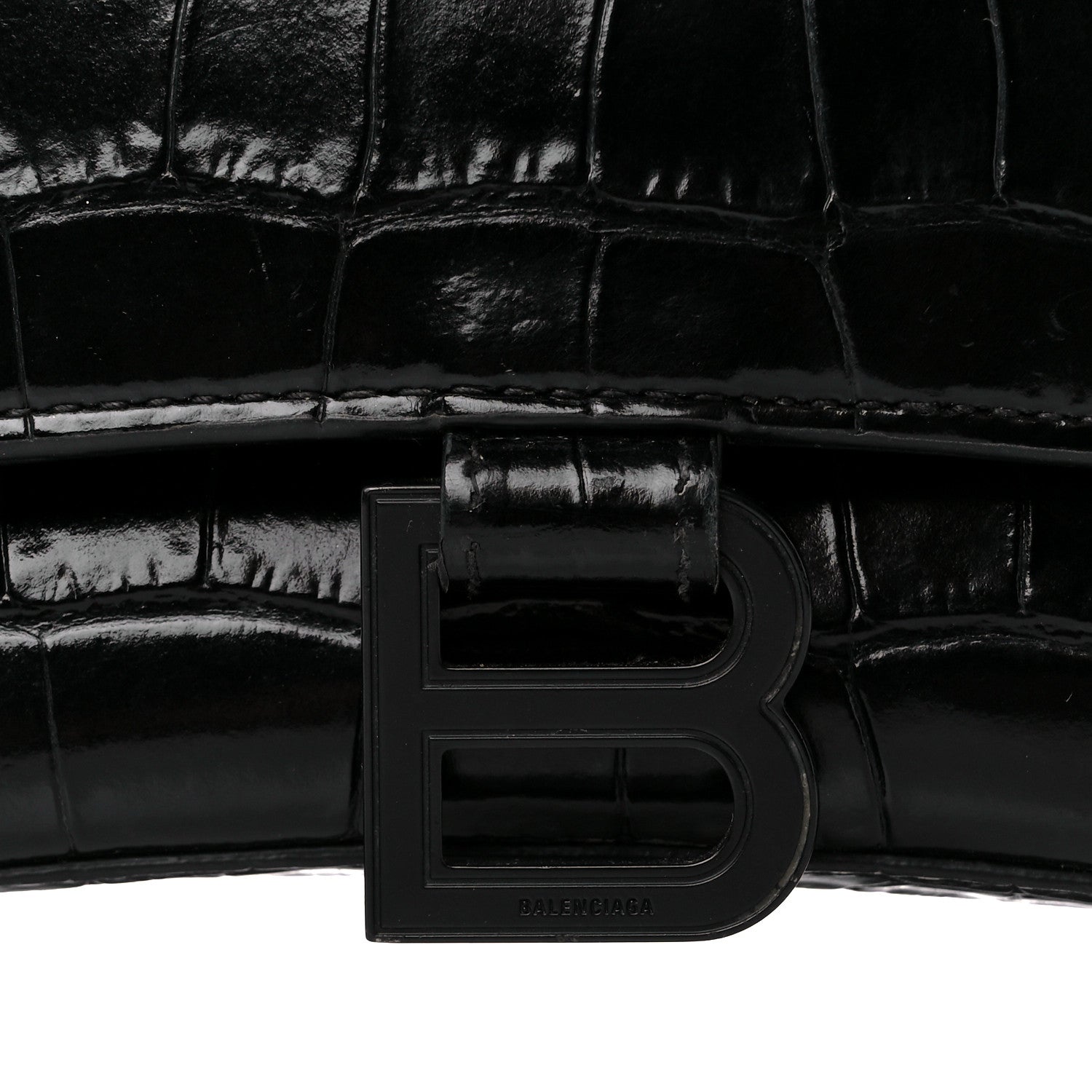 Balenciaga Shiny Calfskin Monochrome Crocodile Embossed Medium Hourglass Top Handle Bag Black 8 of 11
