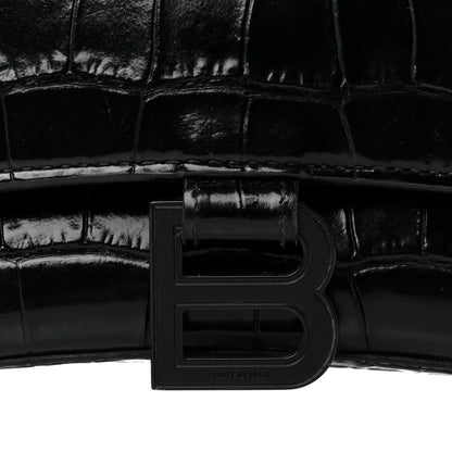 Balenciaga Shiny Calfskin Monochrome Crocodile Embossed Medium Hourglass Top Handle Bag Black 8 of 11