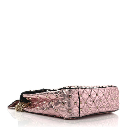 Valentino Garavani Metallic Wrinkled Lambskin Medium Rockstud Spike Shoulder Bag Lipstick 4 of 8