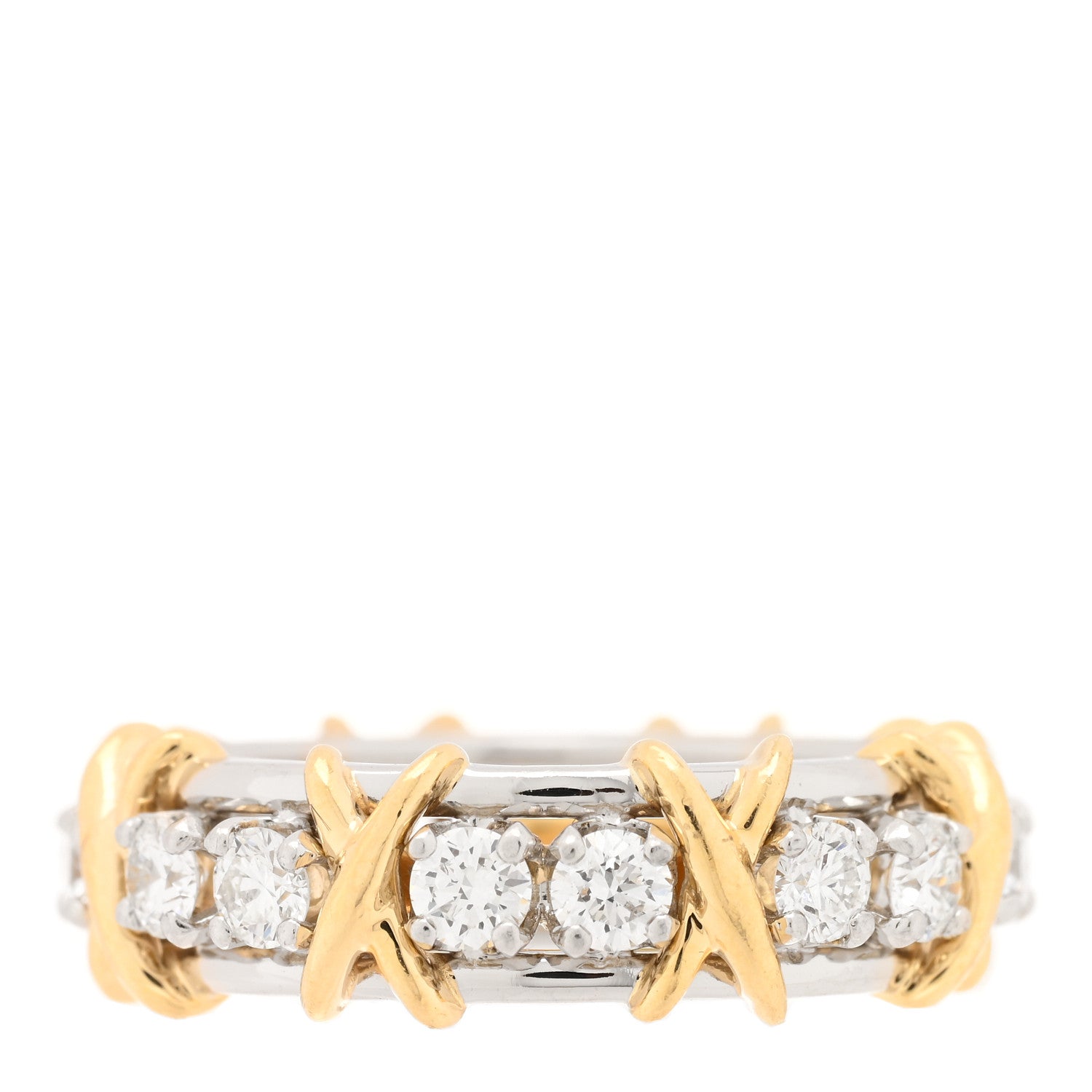 Tiffany Platinum 18K Yellow Gold Diamond Schlumberger Sixteen Stone Ring 51 5.75 3 of 5