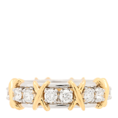 Tiffany Platinum 18K Yellow Gold Diamond Schlumberger Sixteen Stone Ring 51 5.75 3 of 5