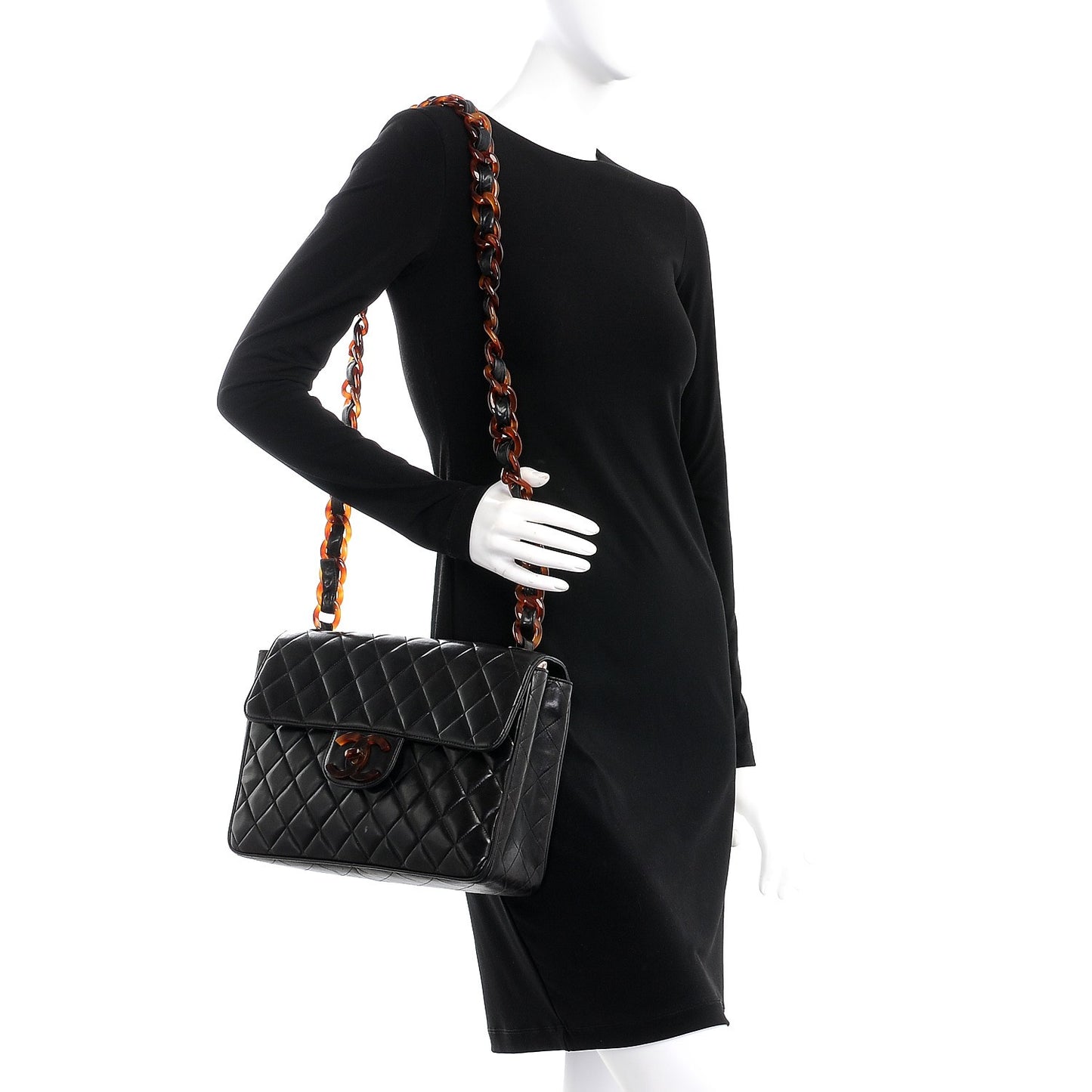 Lambskin Quilted Bekko Jumbo Single Flap Black