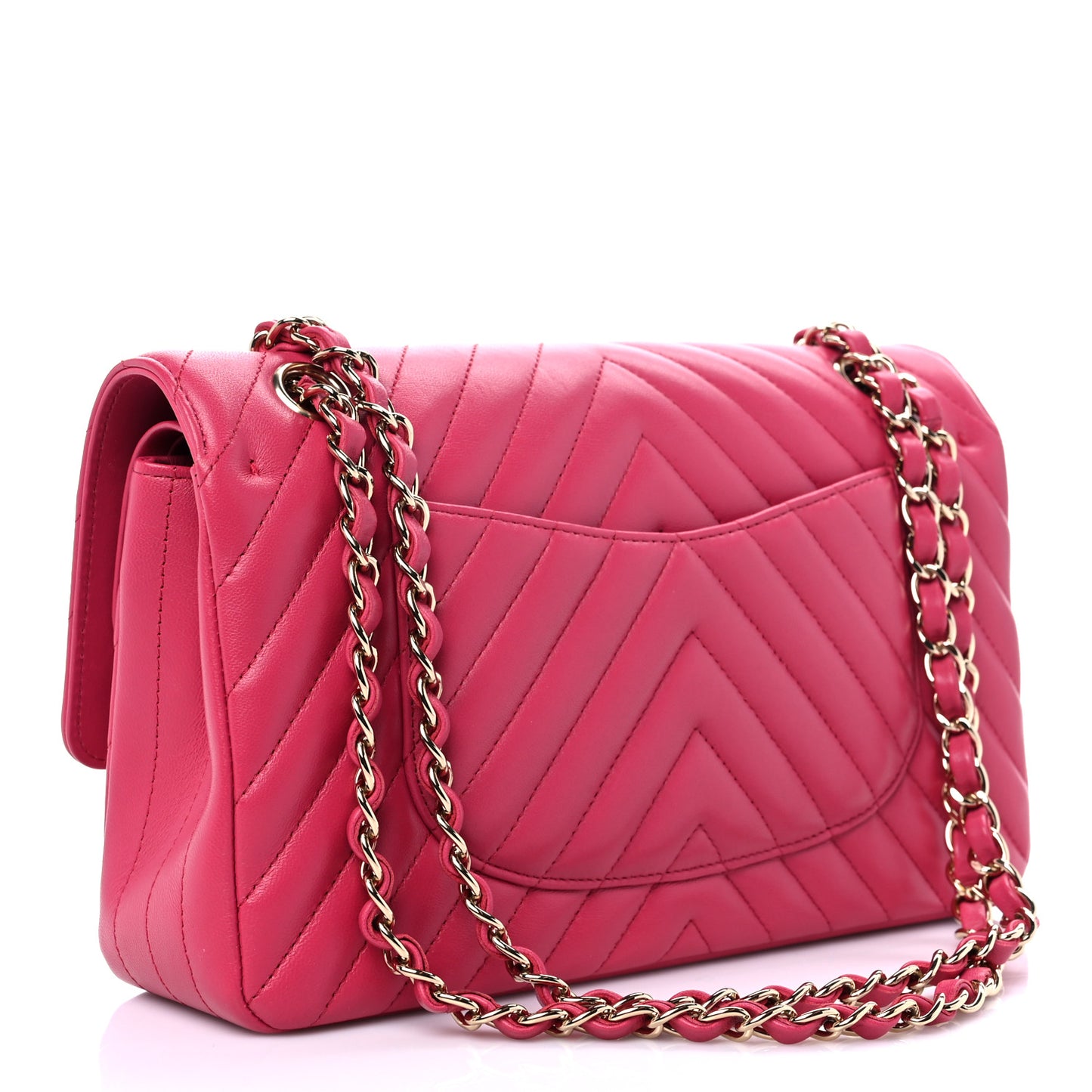 Lambskin Chevron Quilted Medium Double Flap Dark Pink