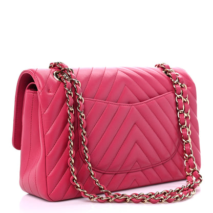 Chanel Lambskin Chevron Quilted Medium Double Flap Dark Pink 3 of 9