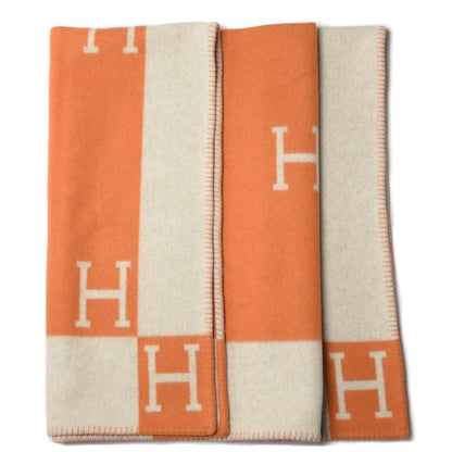Hermes Wool Cashmere Signature Avalon Blanket Ecru Potiron 1 of 7