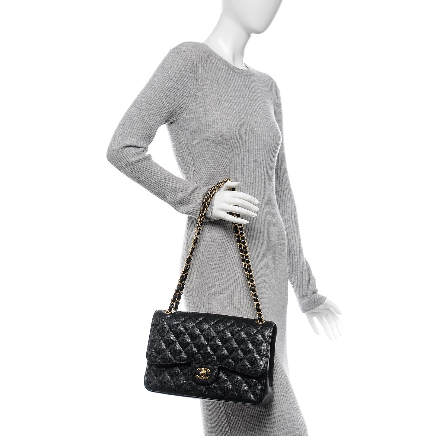 Caviar Quilted Jumbo Double Flap Black