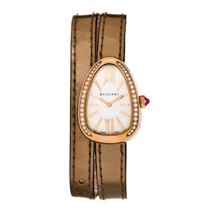 Bulgari Stainless Steel 18K Rose Gold Patent Diamond Bezel Mother of Pearl 20mm Serpenti Double Wrap Quartz Watch 1 of 7