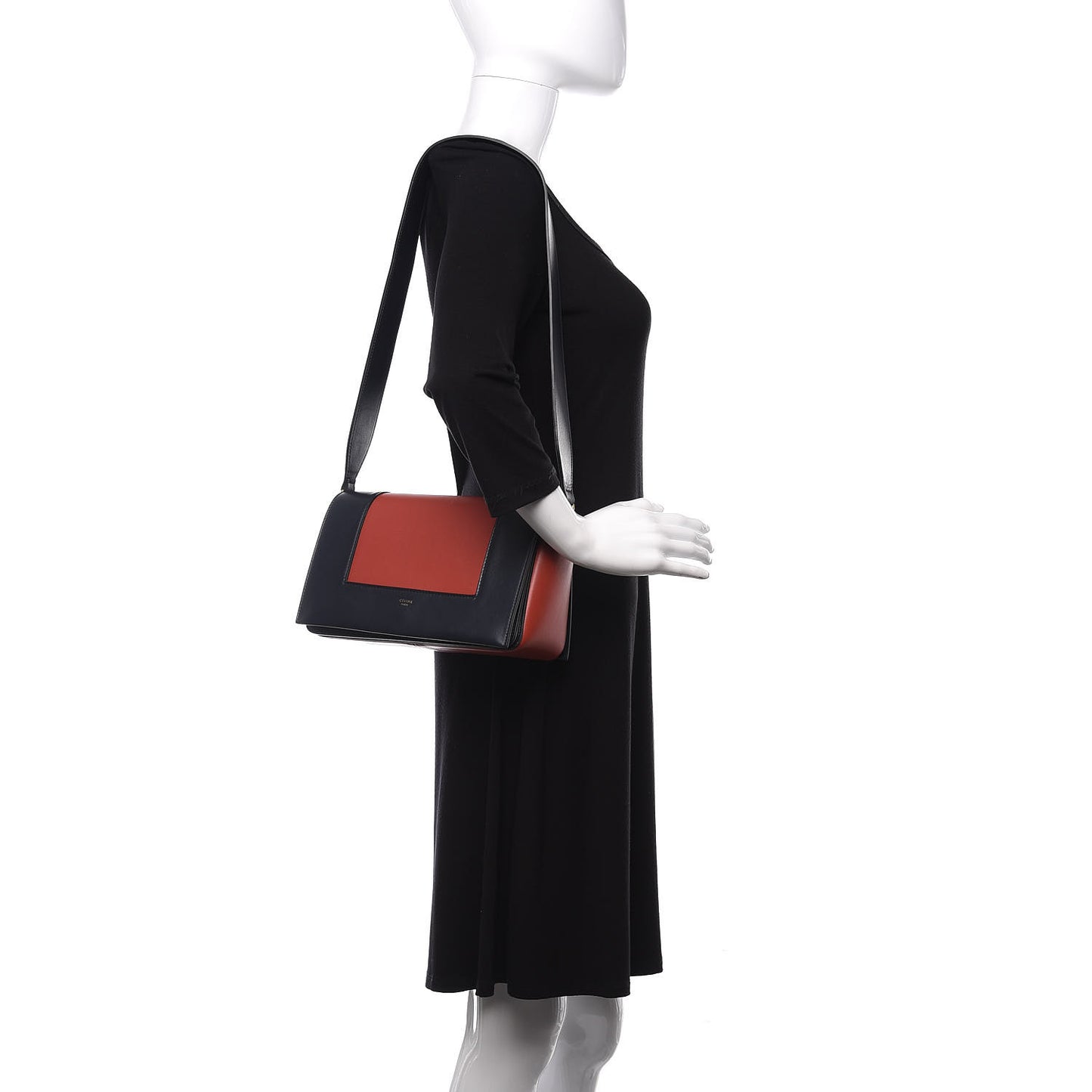 Shiny Smooth Calfskin Medium Frame Shoulder Bag Dark Navy Claycourt