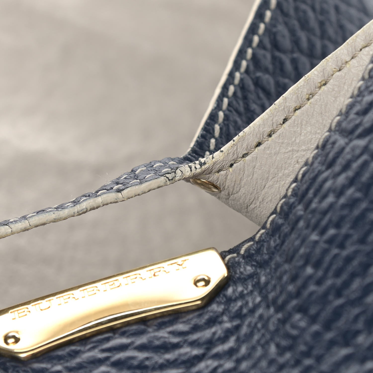 Burberry Signature Grain Calfskin Check Embossed Small Canterbury Tote Blue Carbon 15 of 17