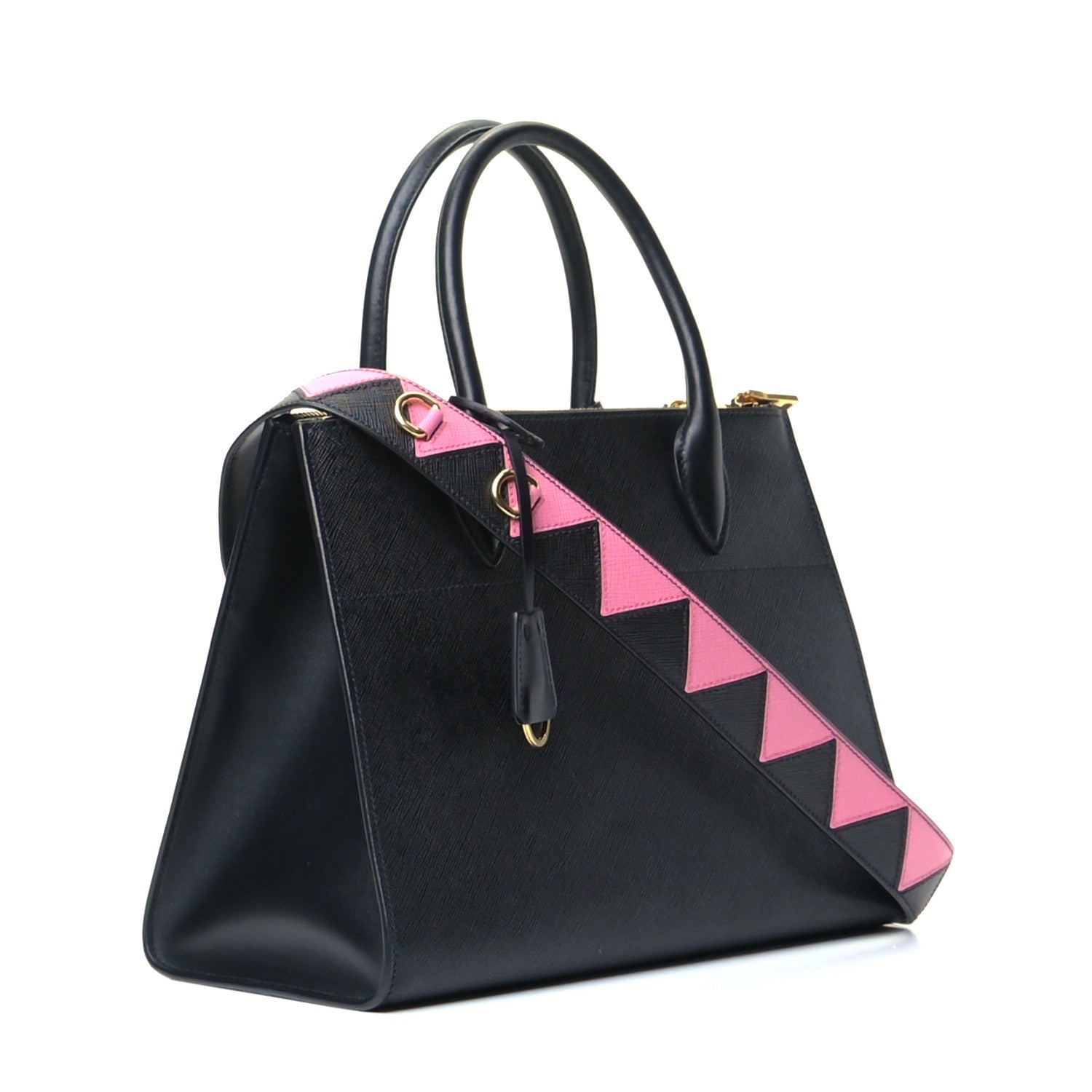 Prada Saffiano Greche Greca Paradigme Bag Black Pink 2 of 6