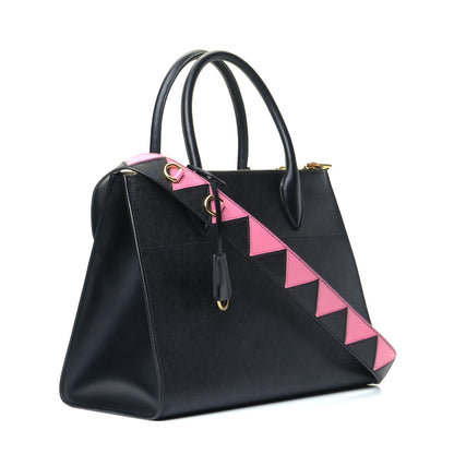 Prada Saffiano Greche Greca Paradigme Bag Black Pink 2 of 6