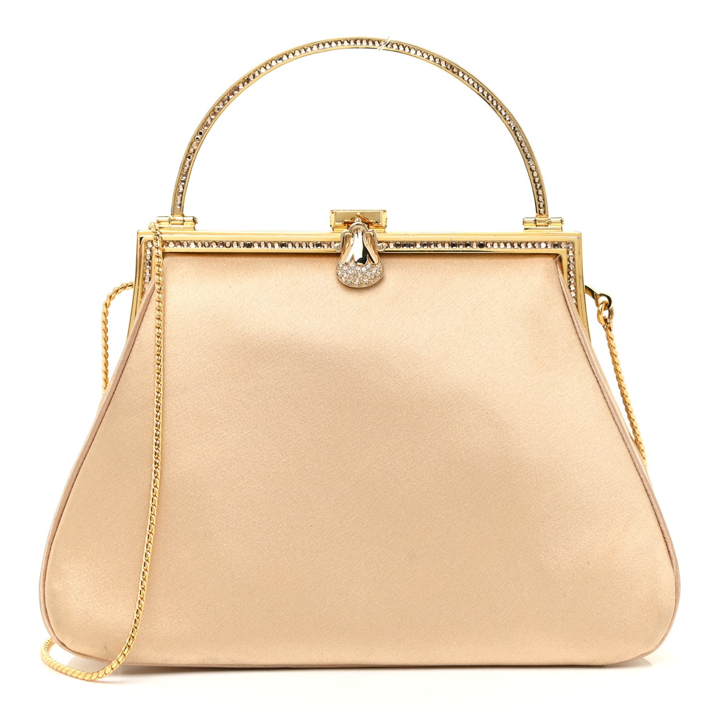 Crystal Trim Satin Evening Bag Clutch Beige