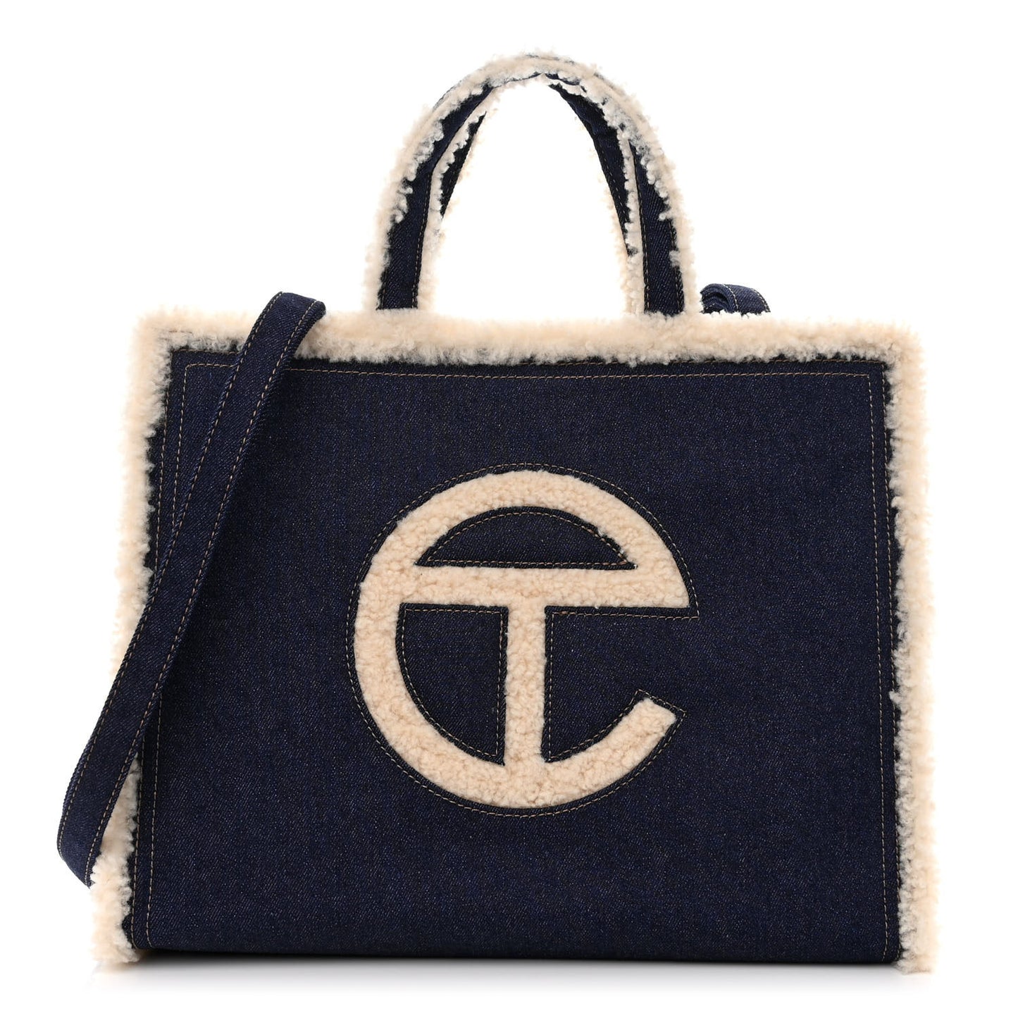 X UGG Denim Shearling Medium Shopping Bag Raw Denim