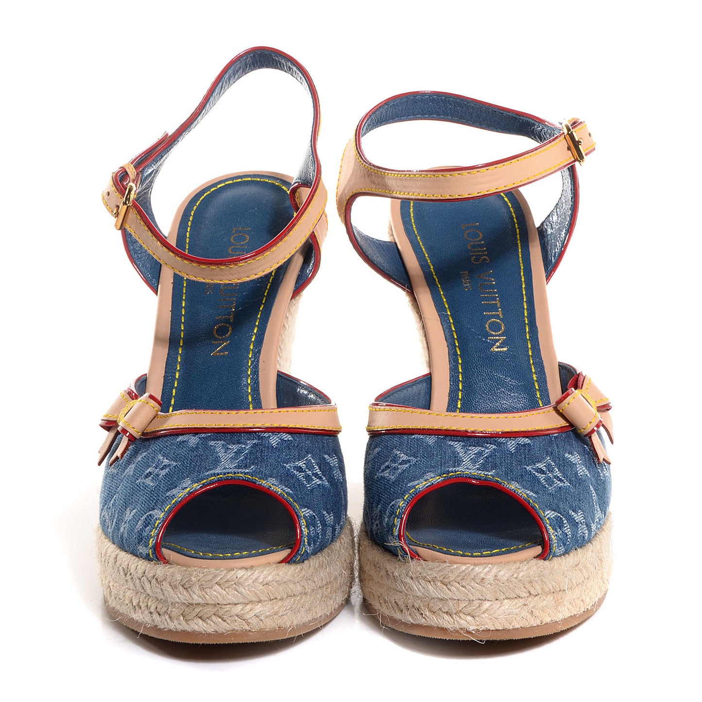 Monogram Denim Bow Espadrille Wedges 38