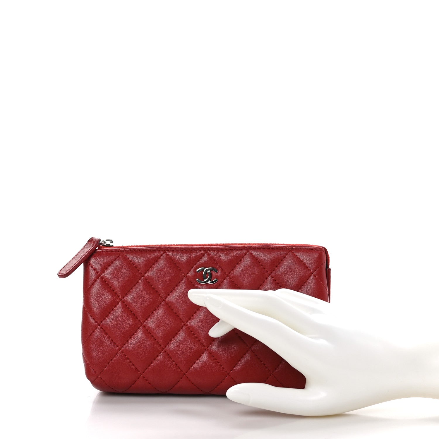 Chanel Lambskin Quilted Pouch Cosmetic Case Red 2 of 8
