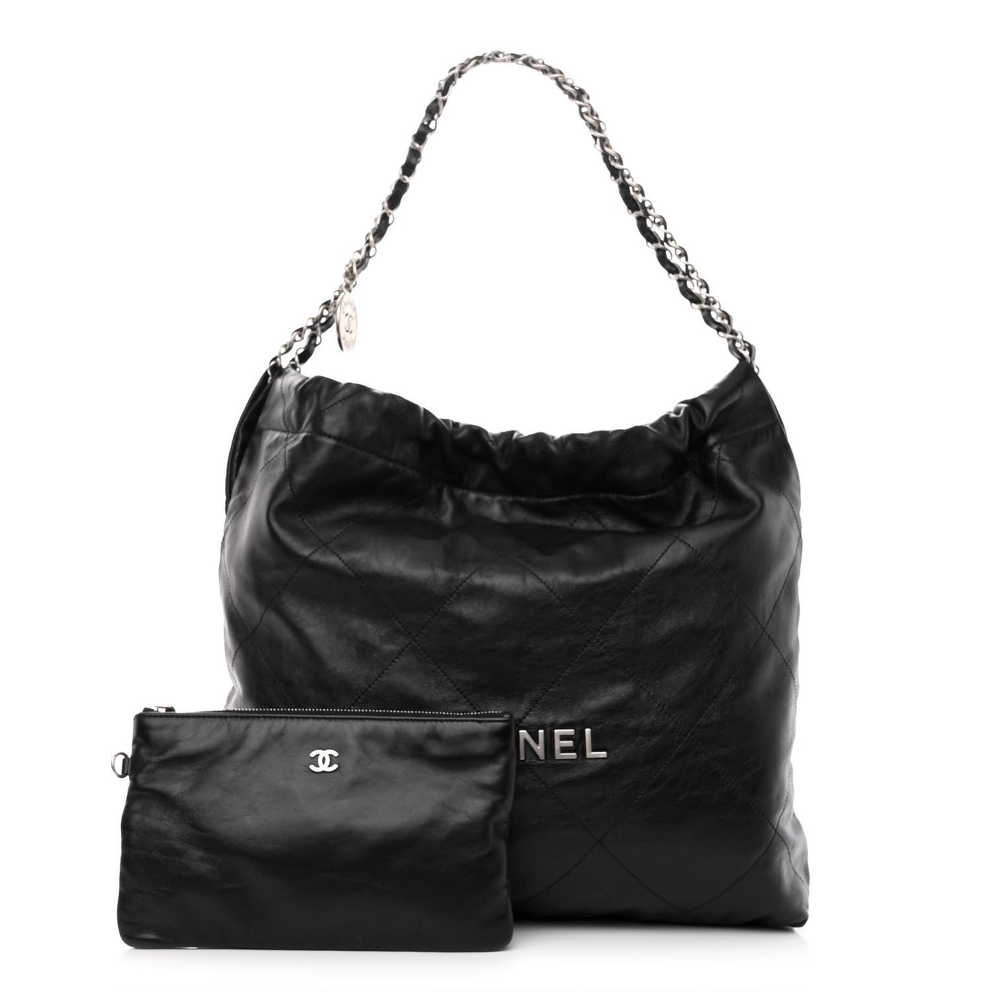 Shiny Calfskin Quilted Chanel 22 Black