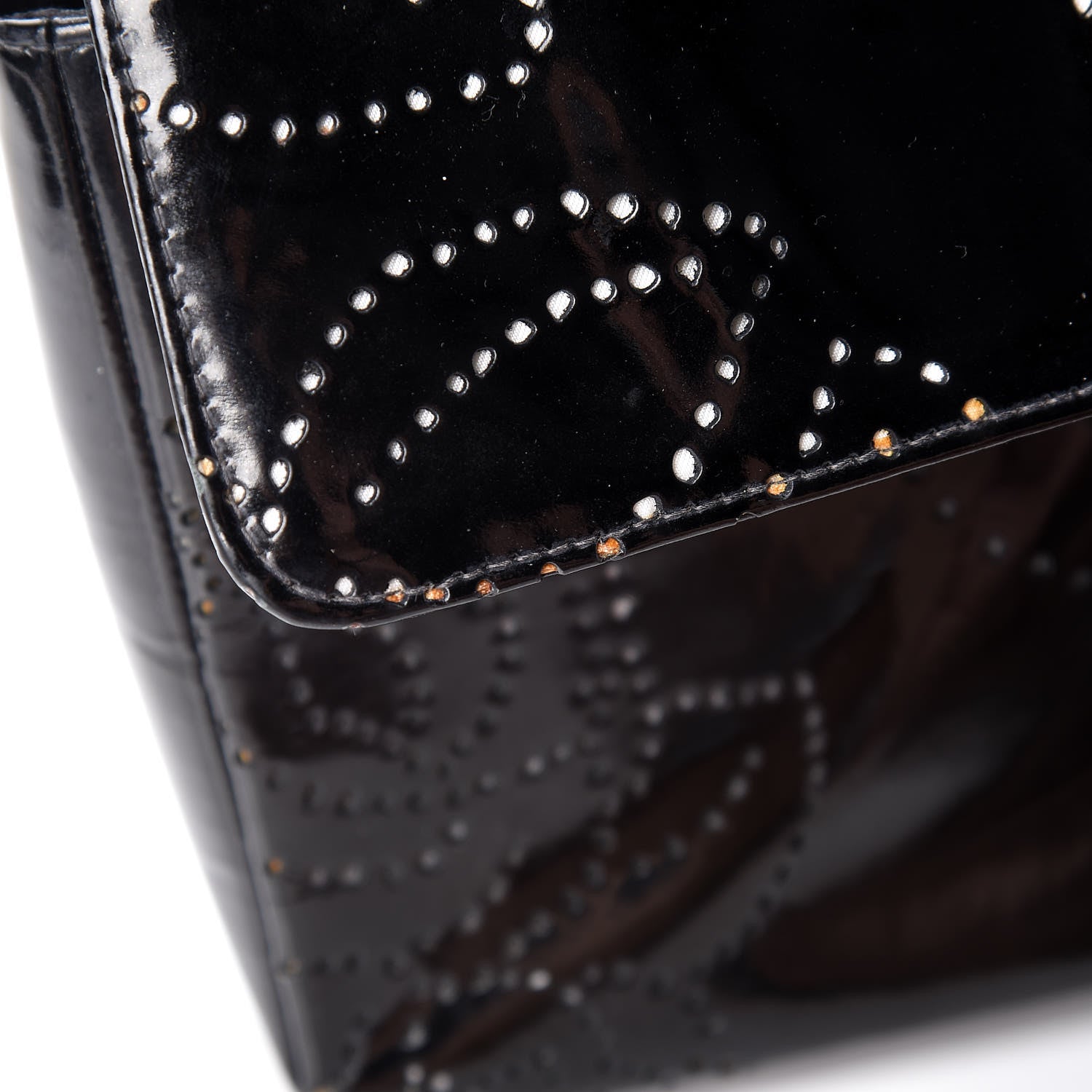 Chanel Patent Perforated Camellia Medium Single Flap Black 11 of 20