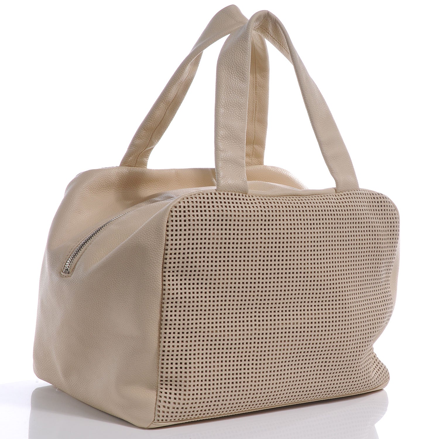 Chanel Leather Perforated Bowler Beige 3 of 7