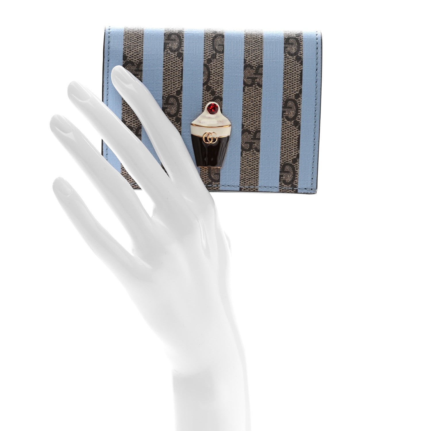 Gucci GG Supreme Monogram Vitello Eclipse Ice Cream Stripes Card Case Wallet Beige Ebony Paradise Cloud 2 of 8