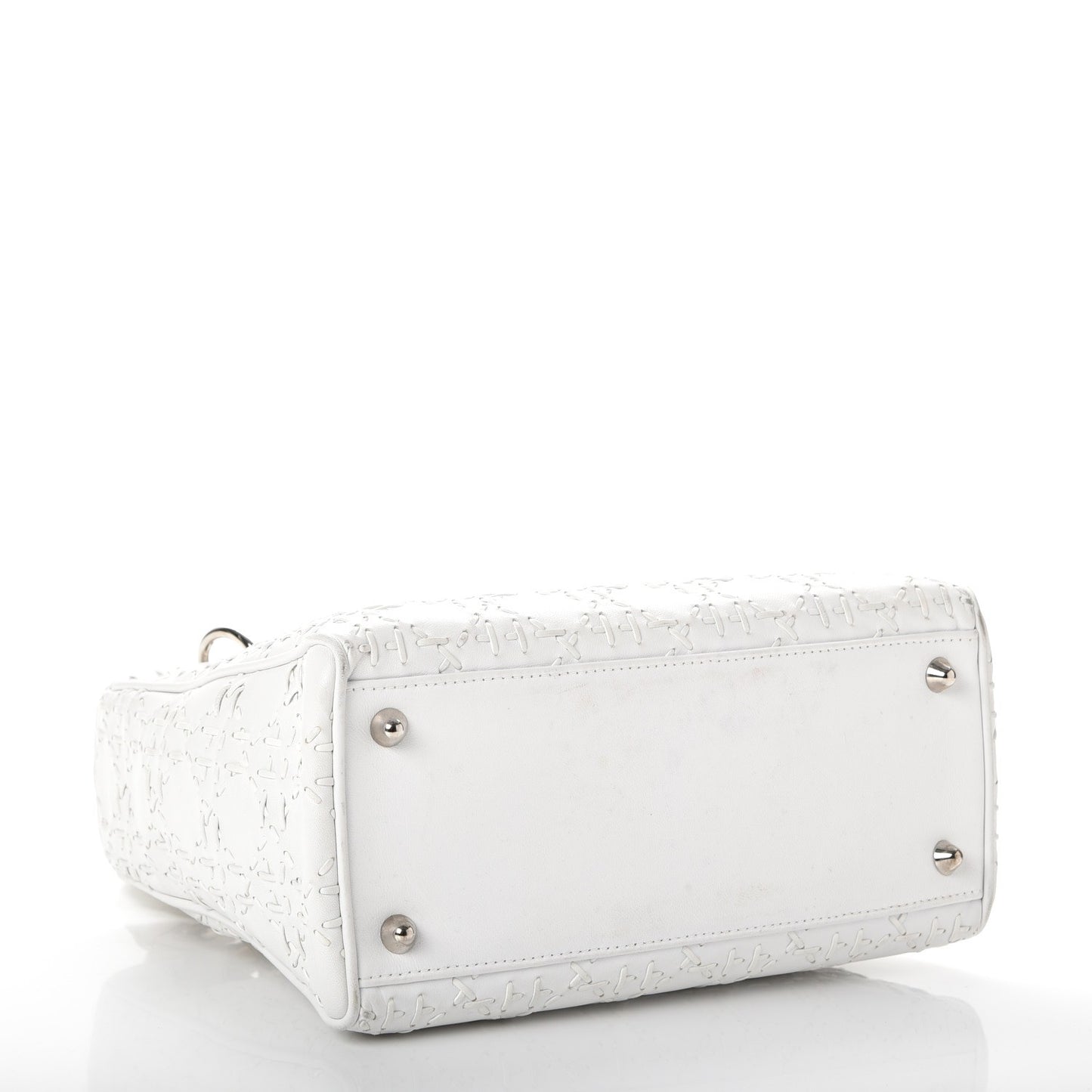 Lambskin Stitched Woven Medium Lady Dior White