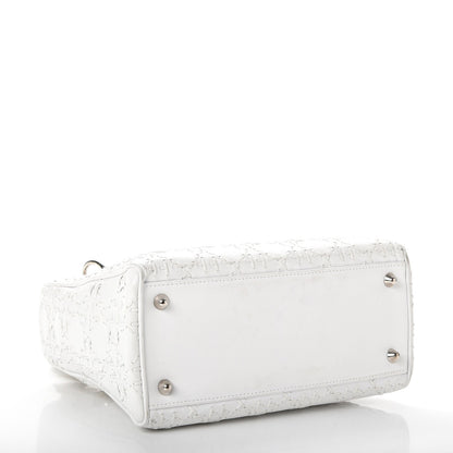 Christian Dior Lambskin Stitched Woven Medium Lady Dior White 4 of 16