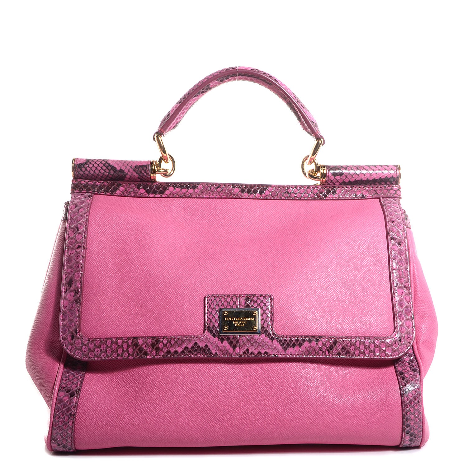 Dolce & Gabbana Dauphine Leather Python Large Miss Sicily Satchel Pink 1 of 8