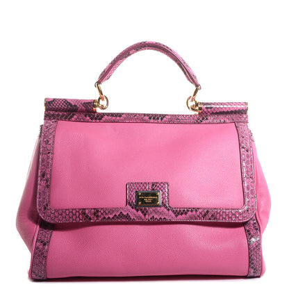 Dolce & Gabbana Dauphine Leather Python Large Miss Sicily Satchel Pink 1 of 8