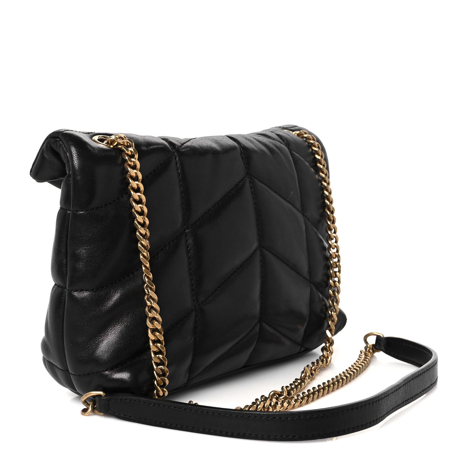 Saint Laurent Lambskin Quilted Toy Loulou Puffer Monogram Chain Satchel Black 2 of 10