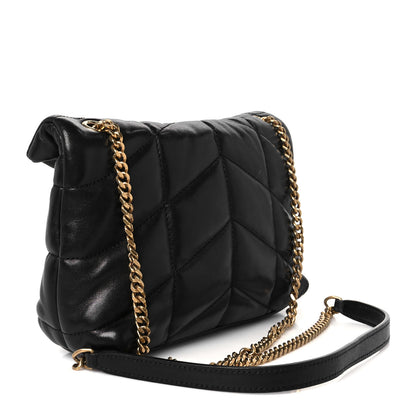 Saint Laurent Lambskin Quilted Toy Loulou Puffer Monogram Chain Satchel Black 2 of 10