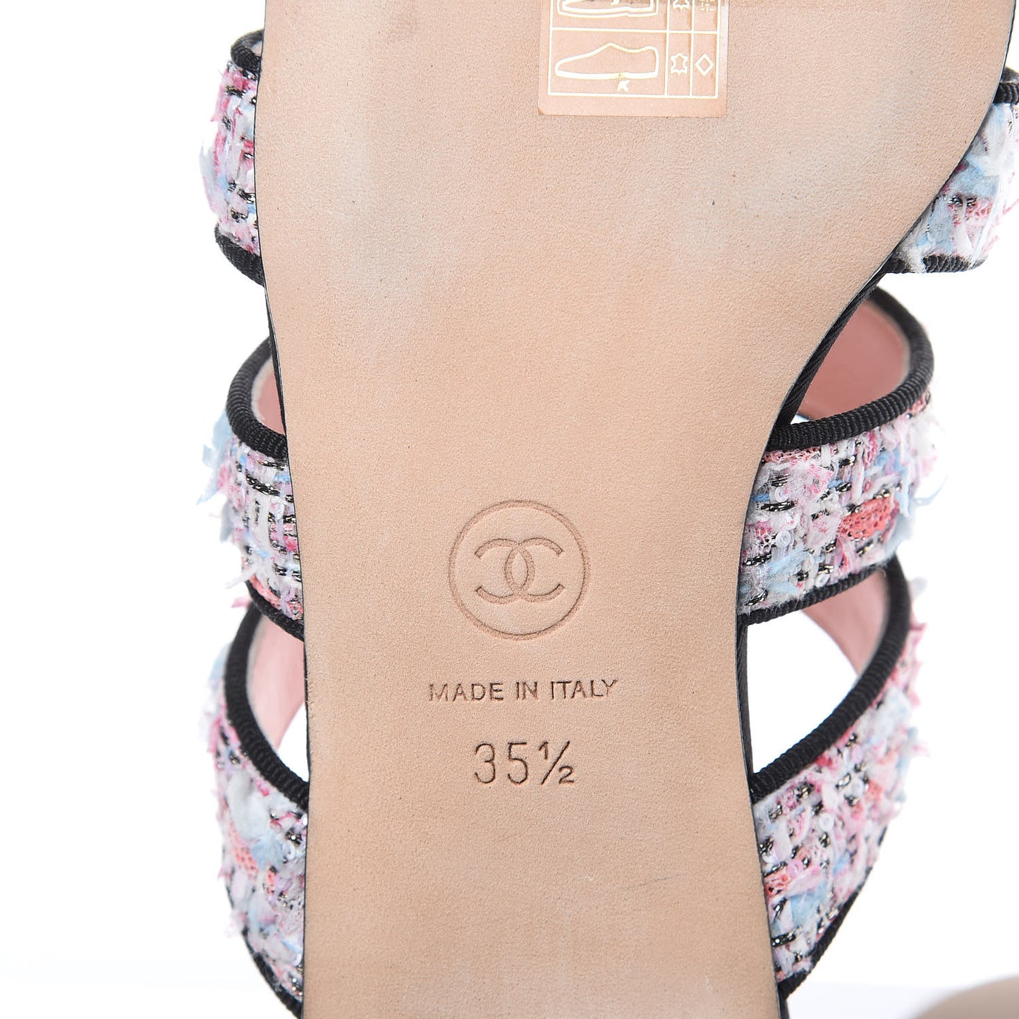 Tweed Grosgrain Sandals 35.5 Black Blue Pink