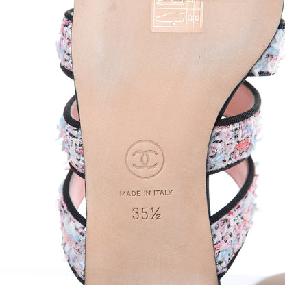 Chanel Tweed Grosgrain Sandals 35.5 Black Blue Pink 7 of 11