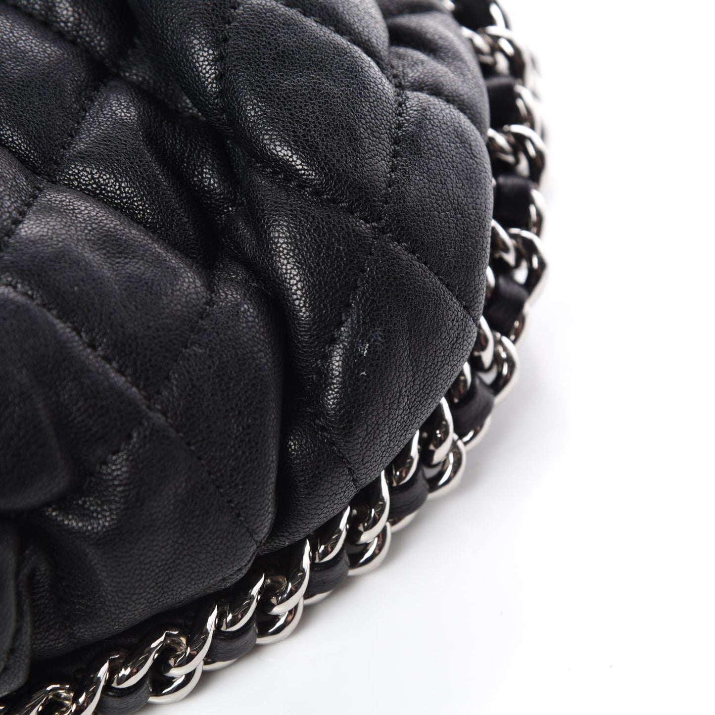 Washed Lambskin Quilted Medium Chain Around Messenger Black