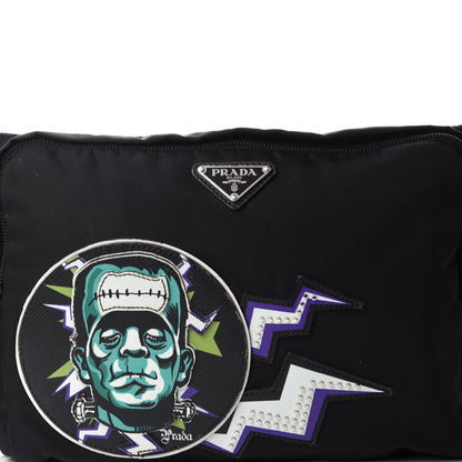 Prada X UNIVERSAL STUDIOS Tessuto Nylon Montagna Frankenstein Print Multi Zip Belt Bag Black Menta 14 of 14