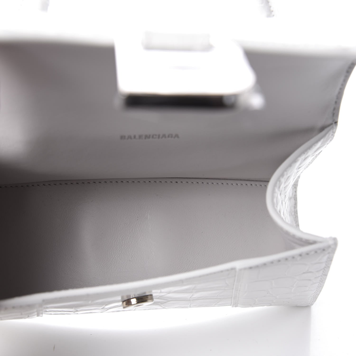 Balenciaga Shiny Calfskin Crocodile Embossed Hourglass Top Handle Bag XS White 4 of 8