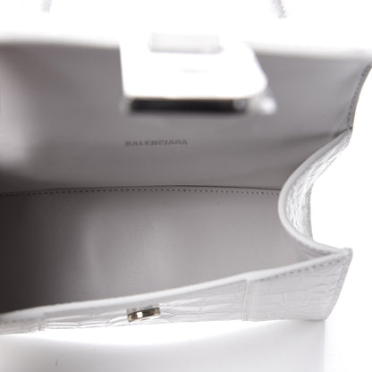 Balenciaga Shiny Calfskin Crocodile Embossed Hourglass Top Handle Bag XS White 4 of 8