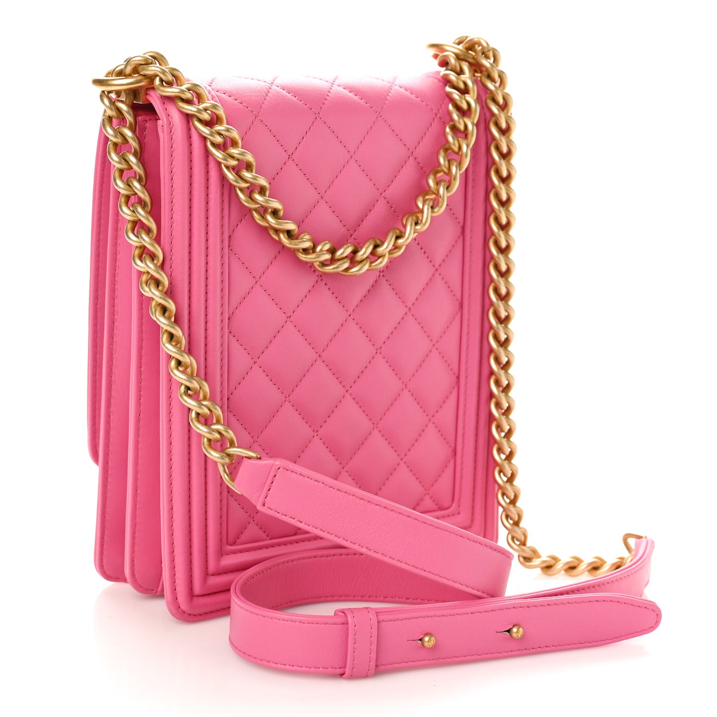 Calfskin Quilted North South Boy Flap Pink