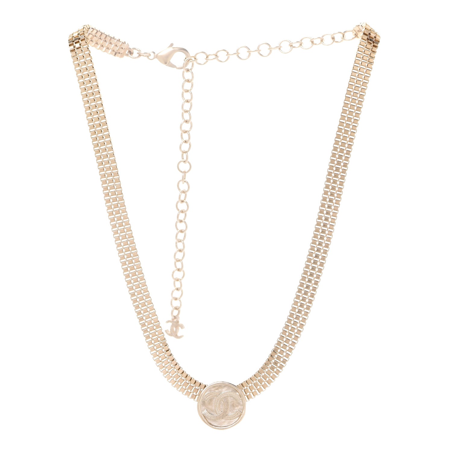 Chanel Metal Chain Link CC Medallion Choker Necklace Gold 3 of 5