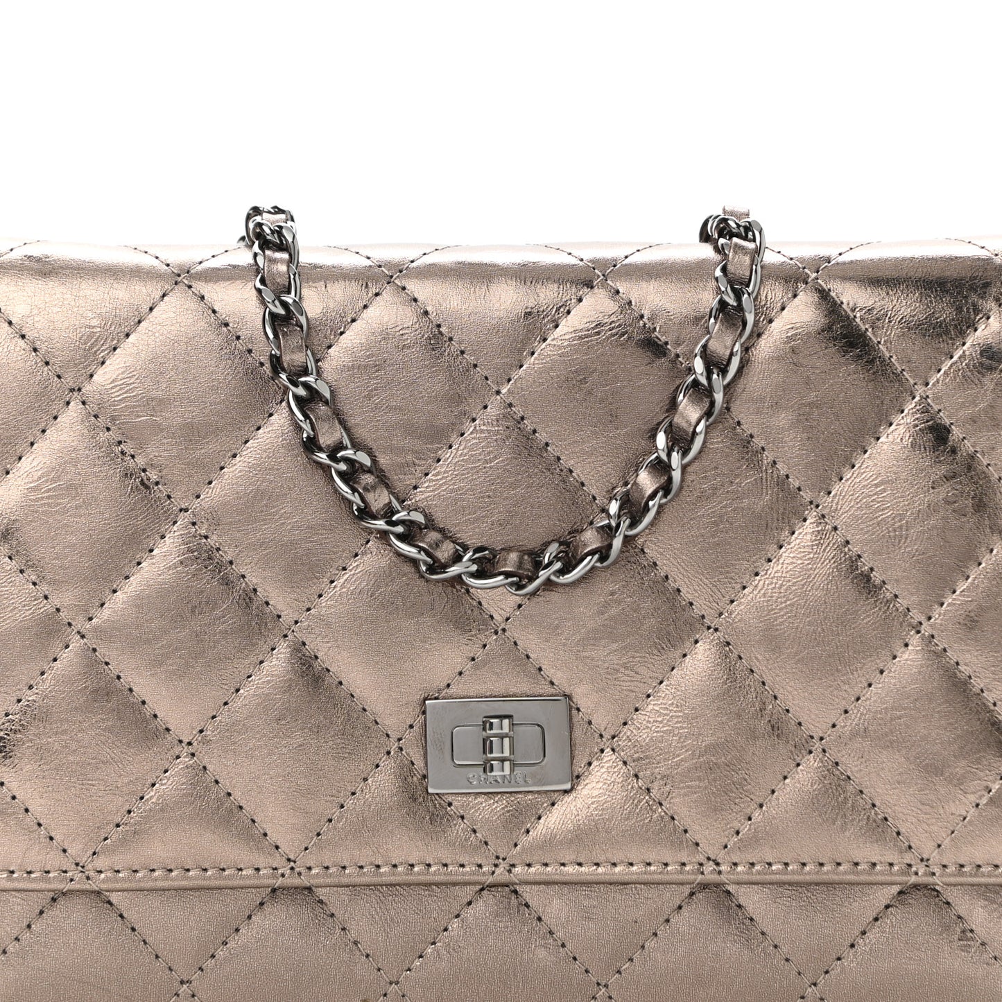 Metallic Aged Calfskin Quilted Reissue Wallet On Chain WOC Bronze
