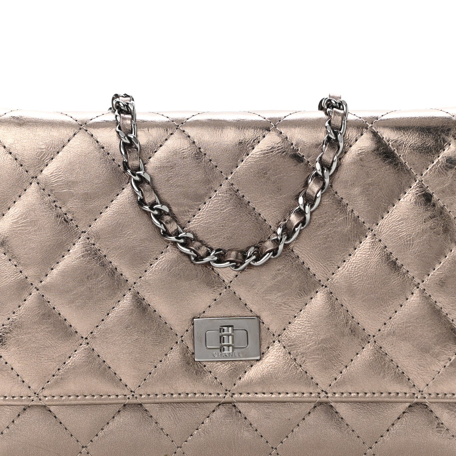 Chanel Metallic Aged Calfskin Quilted Reissue Wallet On Chain WOC Bronze 9 of 11