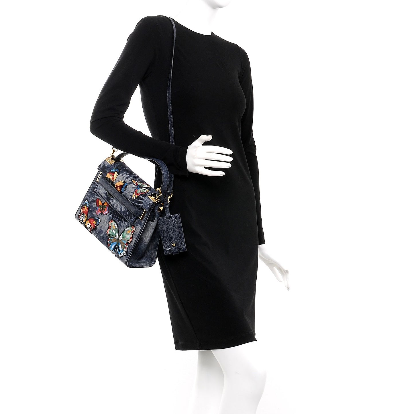 Denim Butterfly Embroidered Small My Rockstud Frame Bag Blue