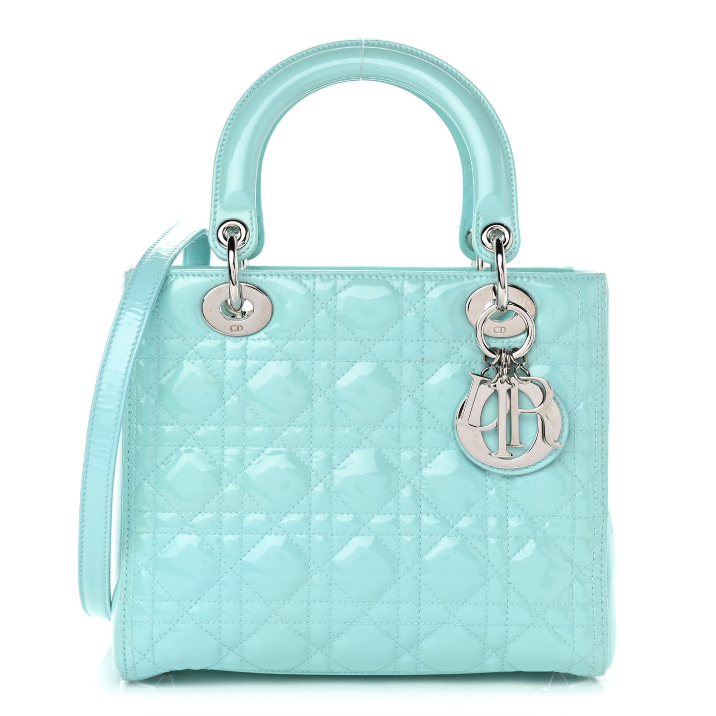 Patent Cannage Medium Lady Dior Light Blue