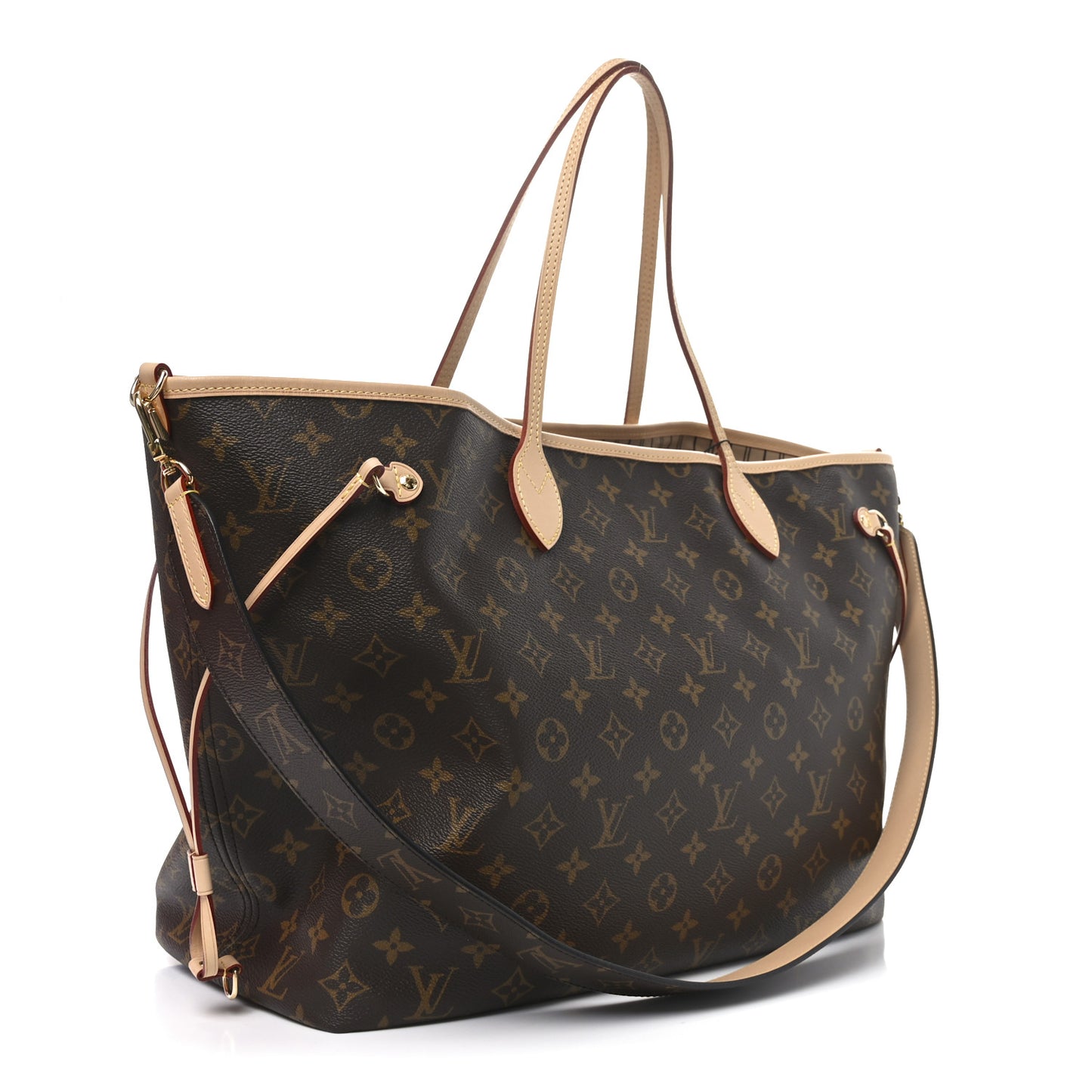 Monogram Stamped Inside Out Neverfull Bandouliere GM Beige