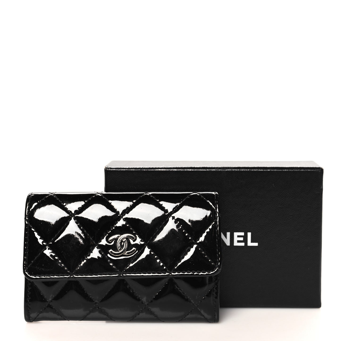 Patent Quilted Flap Card Holder Black
