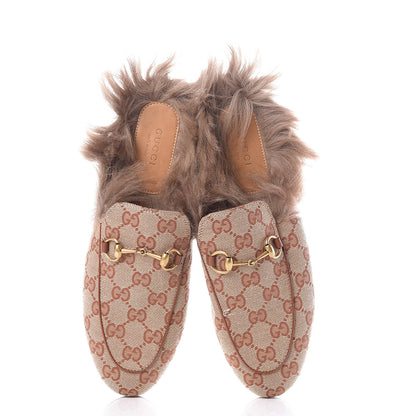 Gucci GG Monogram Fur Womens Princetown Slippers 38 Beige Ruggine Rust 5 of 9
