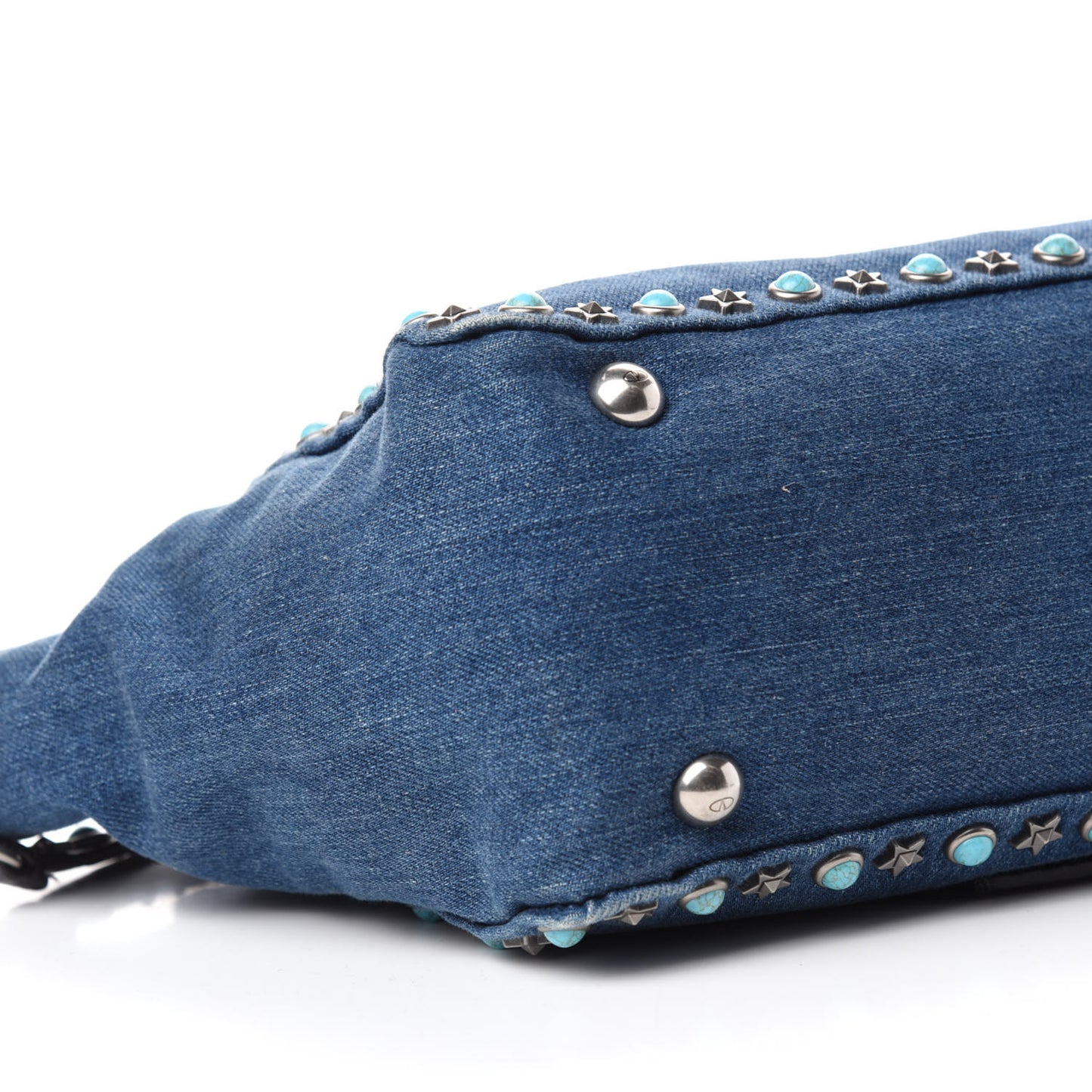 Denim Small Rockstud Rolling Tote Blue