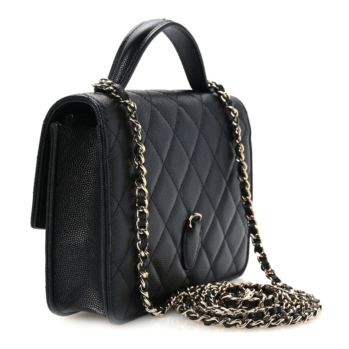 Caviar Quilted Trendy Handle Clutch With Chain Black